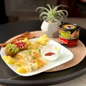 Cheesy Pulled Chicken Rolled Egg Crepe Cheesy Pulled Chicken Rolled Egg Crepe